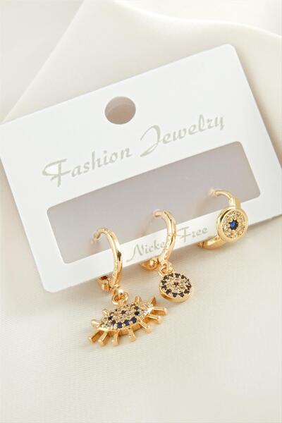 Angel Of Life 3 Pieces Eye Evil Zircon Stone Earrings