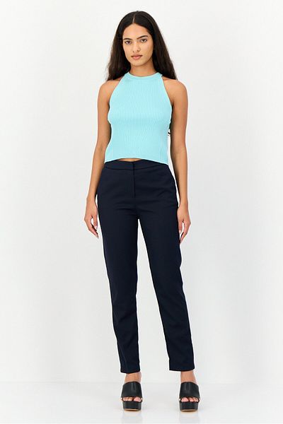 Koton Women Regular Fit Solid Straight Leg Pants, Navy