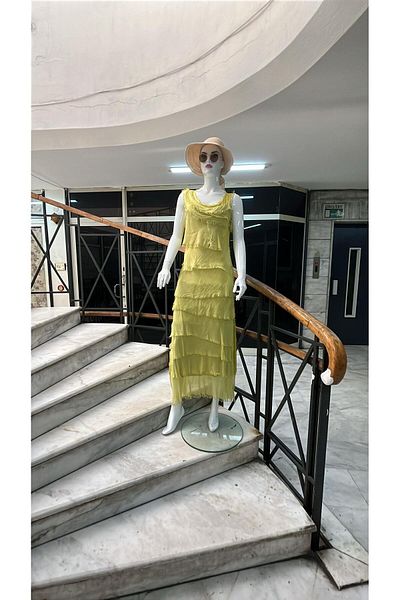 EREN STYLE Italian 2 Size Slim Showing Layer by Layer Zero Sleeve Silk Dress