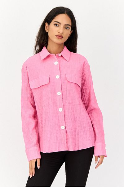 Koton Women Spread Collar Long Sleeves Textured Shirt, Pint