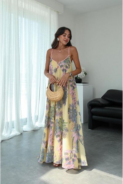 Havoş Rochie din șifon cu model galben