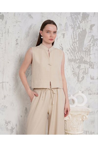 Işıltı kidss Beige Brooch Vest Pants Set S255821
