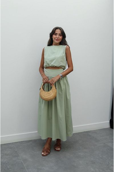 Havoş Green Six Elastic Crop Skirt Suit