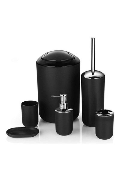 Generic 6-Piece Bathroom Accessories Set Black 19 x 19 x 28cm