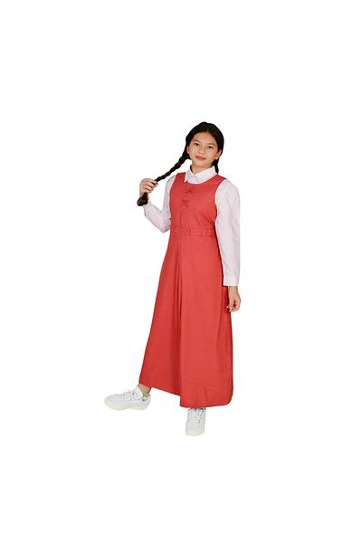 MYSCHOOL Red primary school apron with bow design