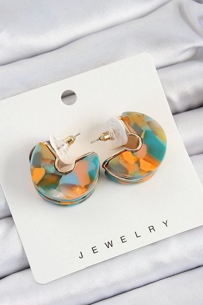 PRATİKOBA Bfs Brass Marble Pattern Vintage Half Ring Model Gold Color Women's Earrings