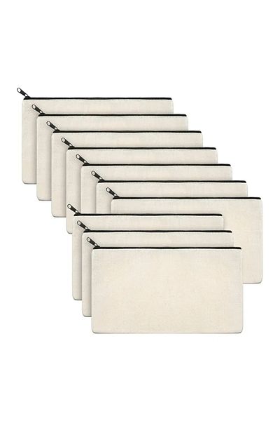 Choice 10Pcs Beige Cloth 10pcs Blank Beige Diy Craft Bag Canvas Pencil Case Makeup Bags Zipper Pencil Bag C