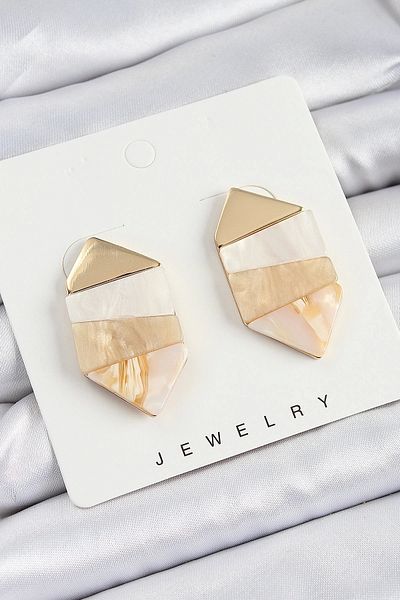 PRATİKOBA Bfs Brass Marble Pattern Vintage Geometric Model Gold Color Women's Earrings