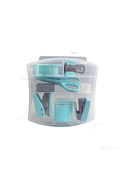 Choice Green Mini Stapler Staple Punch Hole Tape Machine Set Ins Multifunction StationeryScrapbook Tool Box
