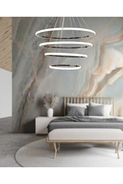 Lzy Avize Store Levent Quad Halka Siyah LED Avize Beyaz Işık | Salon ve Oturm...