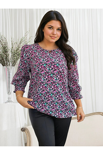 UniqueStore.ro Cămașă mărime mare cu imprimeu floral în nuanțe de roz și violet