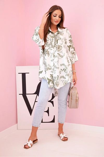 UniqueStore.ro Casual white shirt with khaki floral print - Unique