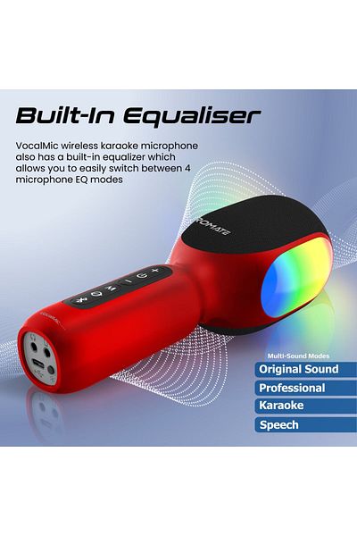 Promate ميكروفون بلوتوث كاريوكي المبتكر، مزود بمكبر صوت قوي وأضواء LED مذهلة ووظيفة TWS Duet