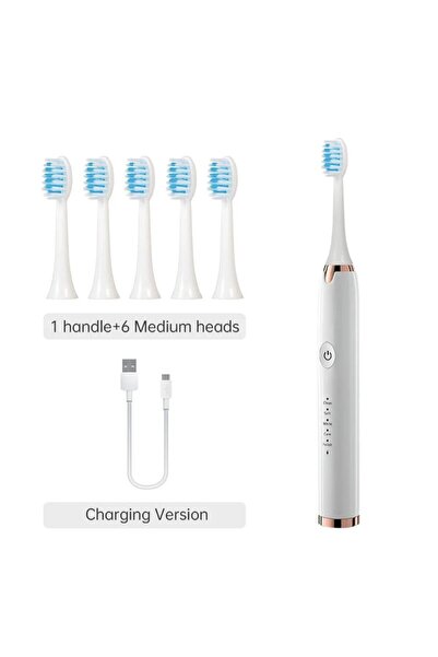 Choice1 White With 6 Heads Tongwode Electric Sonic Toothbrush USB Rechargeabl...