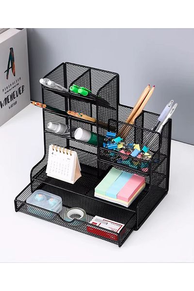 Cozy Nest Mesh Desk Organizer with Drawer and 12 Compartments Office Home School Supplies Stationery Holder