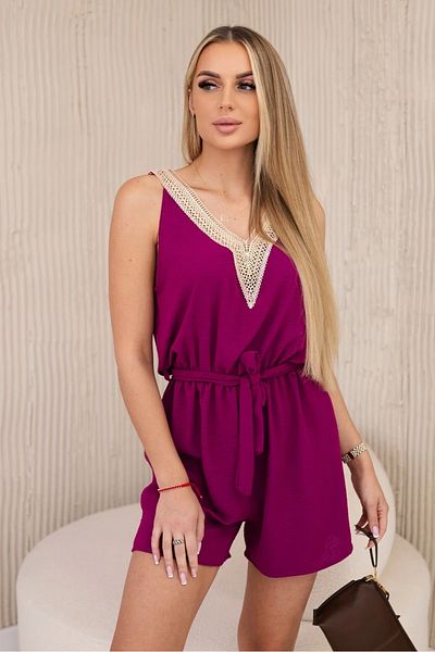 UniqueStore.ro Purple Embroidered V-neck Short Jumpsuit - One Size