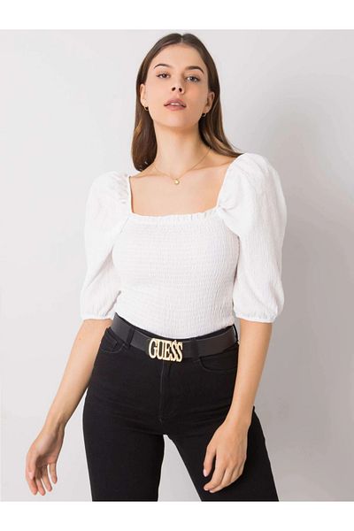 UniqueStore.ro White blouse with puff sleeves and square neckline - M