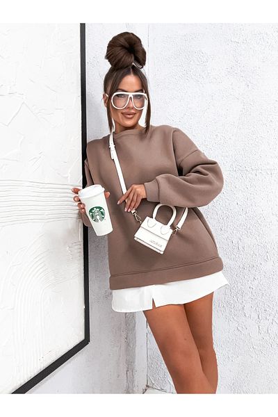 UniqueStore.ro Cappuccino brown oversized blouse with loose cut and casual style - Unique