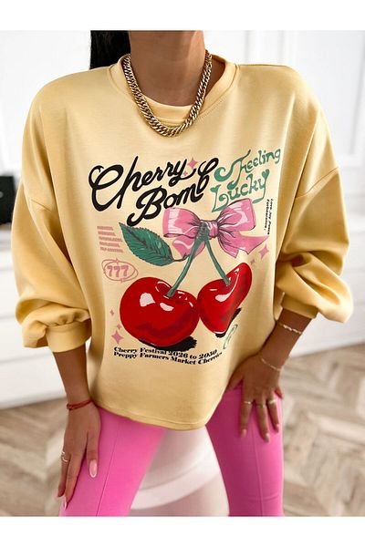 UniqueStore.ro Cherry Bomb oversized blouse with cherry print - Yellow, One size