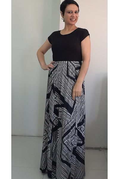 Mertcan Butik 6 Pieces of Black and White Patterned Combed Viscose Skirt with Rubber Band at the Waist