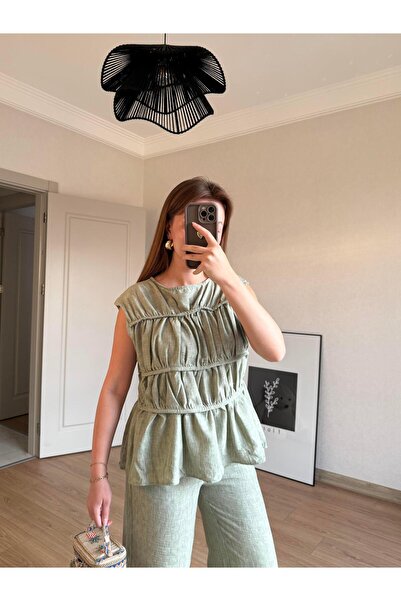 BAŞARAN Green Linen Fabric Set