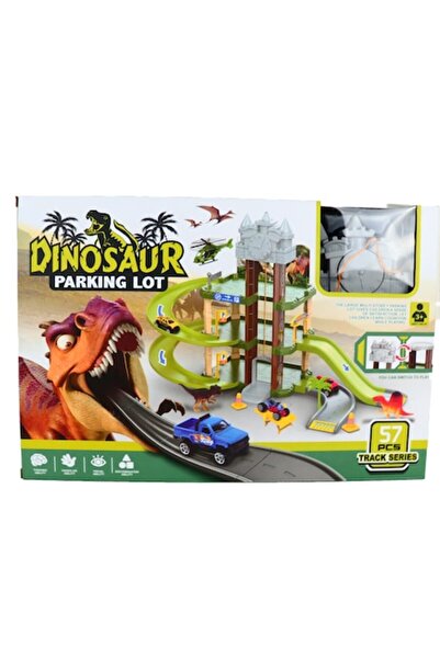 dalimag Jucărie dinozaur parcare, 57 piese, pistă de 40 cm, multicoloră