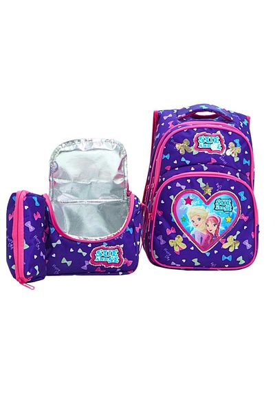 LUGMO 3-Piece Middle School Bag Set Primary School Bag Complete Lined Heart Purple