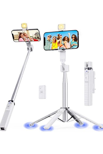 Bonjour حامل ثلاثي لعصا السيلفي مع جهاز تحكم عن بعد وإضاءة