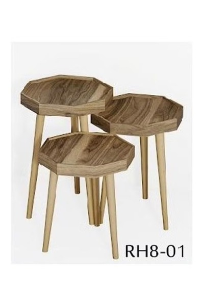 rexa طقم طاولة تقديم من 3 قطع، بني، 40×40×59 سم