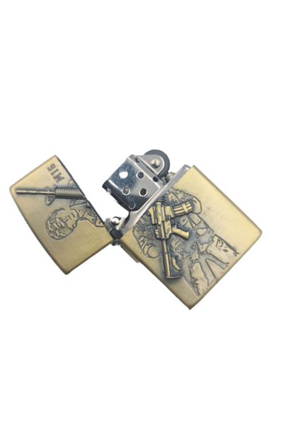 dalimag Gasoline Lighter, Soldier Model, 3D Relief, Rechargeable, Metallic, Gold, 7 cm
