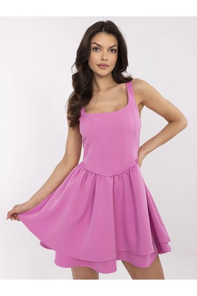UniqueStore.ro Short Pink Dress With Straps And Pleated Skirt - One Size