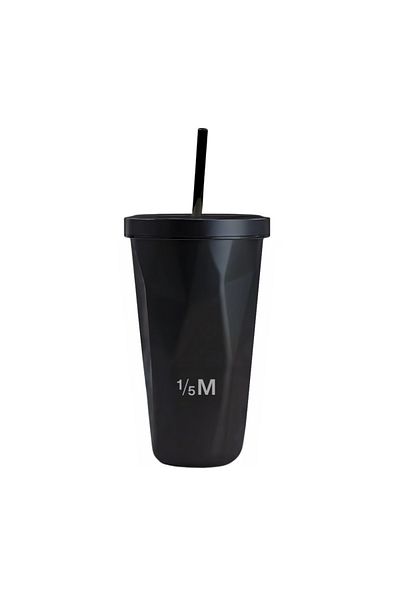 genric Modern Black Mug with Tight Lid and Reusable Straw - 600ml