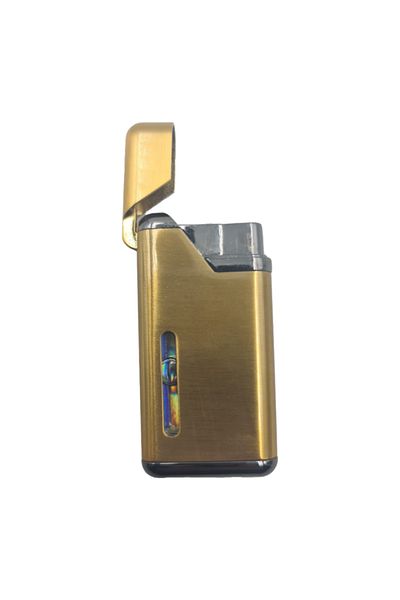dalimag Gas Lighter, Windproof, Rechargeable, Adjustable Flame, Lid Opening, Gold,