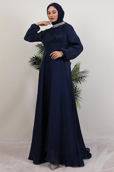 GİYZAMİLA Βραδινό φόρεμα Azra Silk Navy Blue