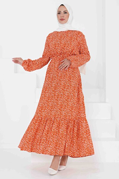 TOFİSA Desenli Elbise Oranj - 27421