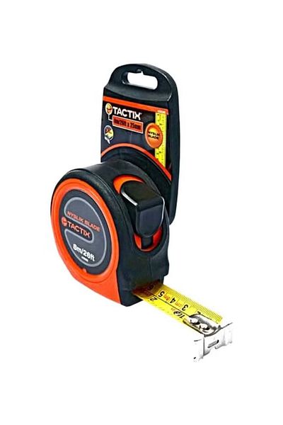 Tactix Multi-Purpose Measuring Tape – 6.3 x 9.667 x 15.6 cm | Durable Tool in Orange/Black/Yellow