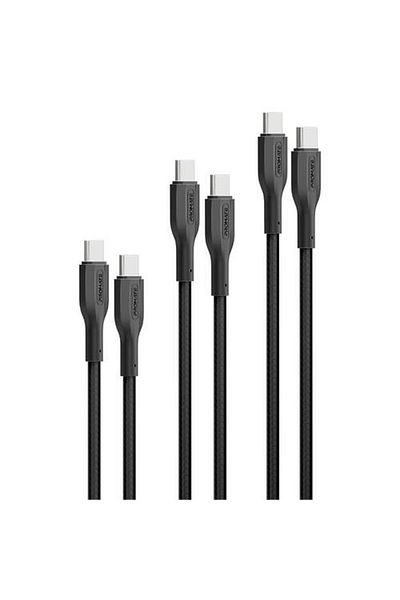 Promate 60W USB-C™ Triple Cable Set, Multiple Lengths (0.3m, 1.2m, and 1m),