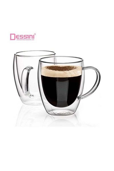 Dessini 2-pieces Double Wall Insulated Glass Mugs with Handle