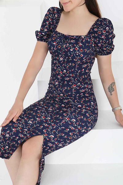 TOFİSA Princess Sleeve Slit Dress Navy Blue - 27393