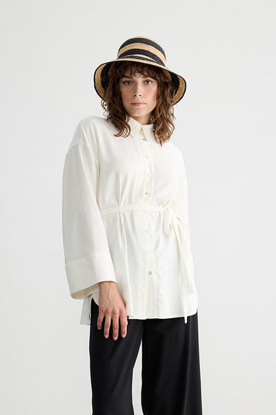 BE BLUE White Buttoned Cotton Linen Shirt