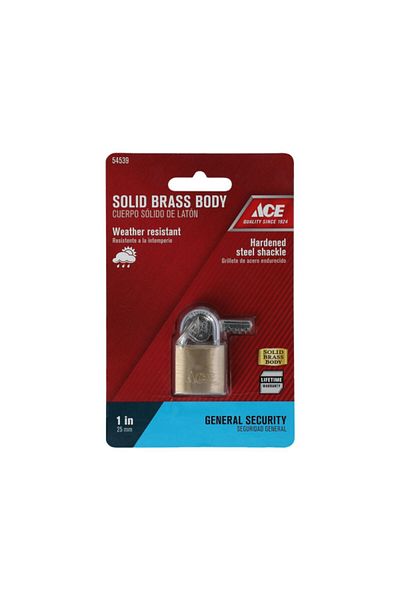 ACE Weather Resistant Hardened Steel Shackle Solid Brass Padlock 1 Inch