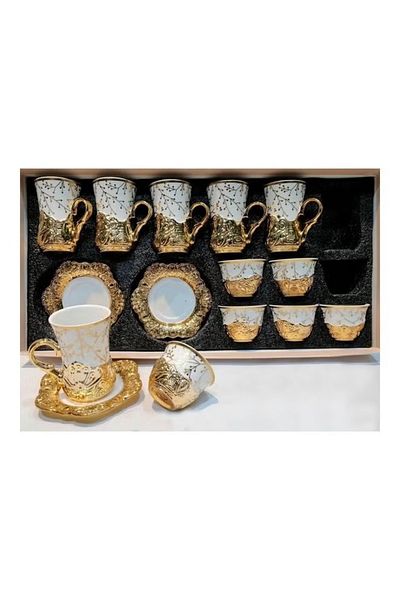 rexa 18-Piece Coffee and Tea Set Golden/White 200ml