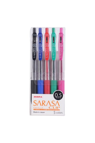 Zebra 5-Piece Sarasa Clip Gel-Ink Rollerball Pen 0.5 mm