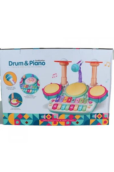 dalimag Set Muzical Toba si Pian Pentru copii, Microfon, Sunete, 44 cm, Multicolor