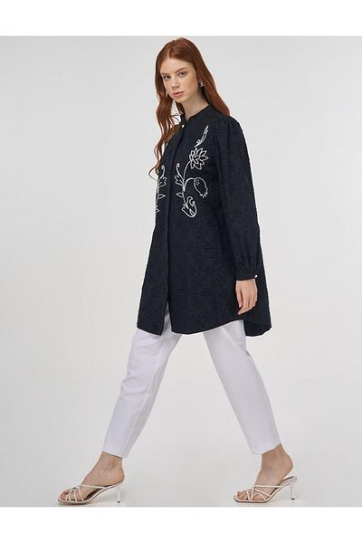Kayra Embroidered Cotton Blouse Black
