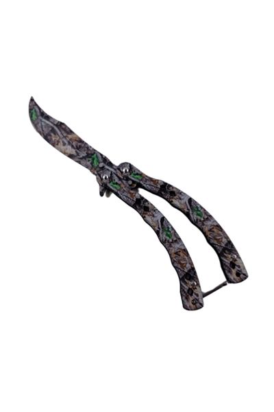 dalimag Butterfly Knife with Blade, Autumn Design, Curved, Steel, Multicolor, 22 cm,