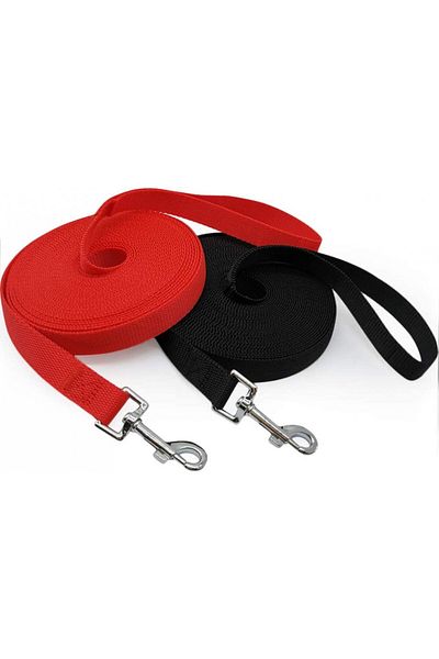MayPaw Set of 2 dog leashes, nylon, red/black, 9.1 m