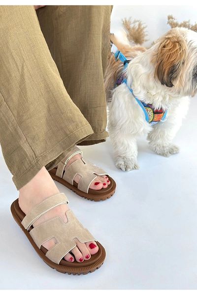Işıltı kidss Kooni Beige Nubuck Slippers