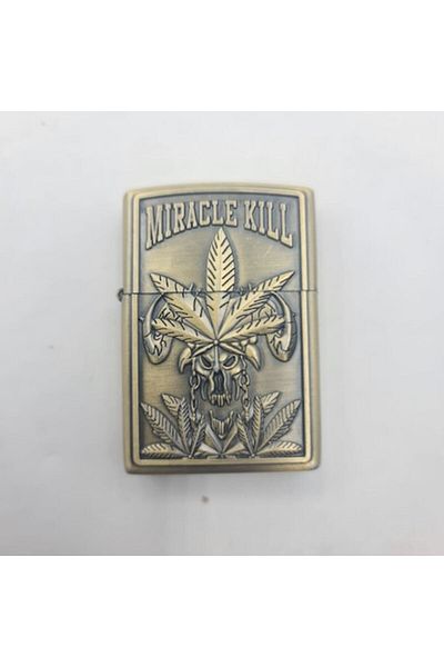 dalimag Bricheta cu benzina, model Miracle Kill, 3D relief, reincarcabila, metalica, Auriu, 7 cm
