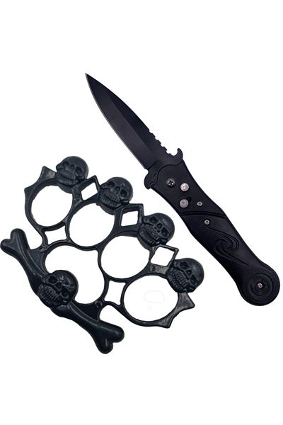 dalimag Kit Autoaparare Tactic, Briceag Stealth Deschidere Automata 20 cm, Pumnal Tip Box Model 5 Cranii